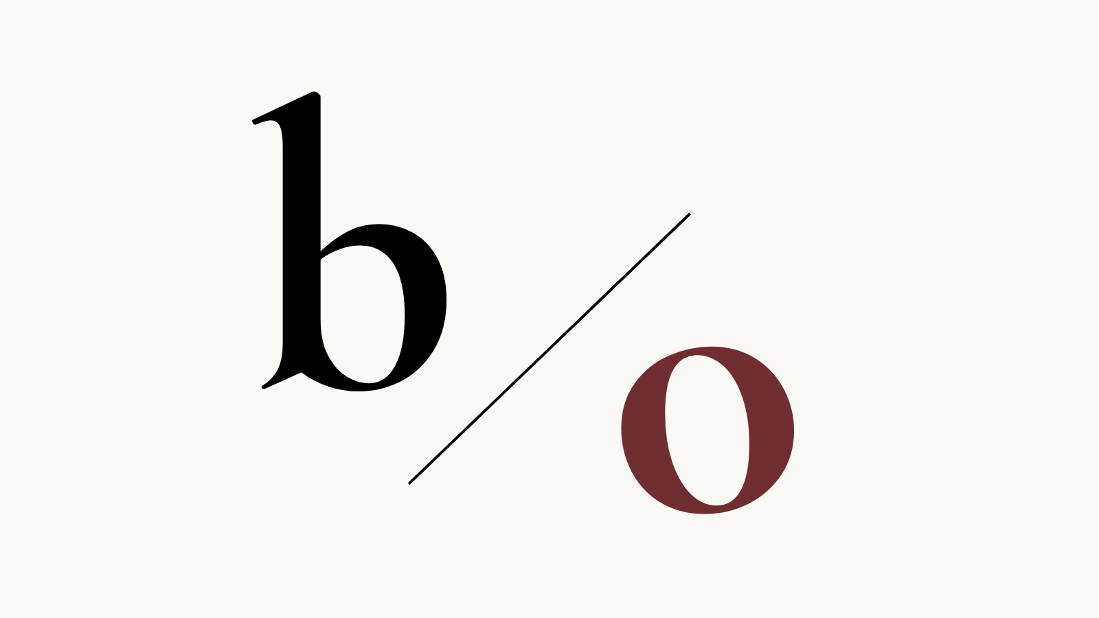 Typography showing a b in black and o in oxblood, divided by a black line.